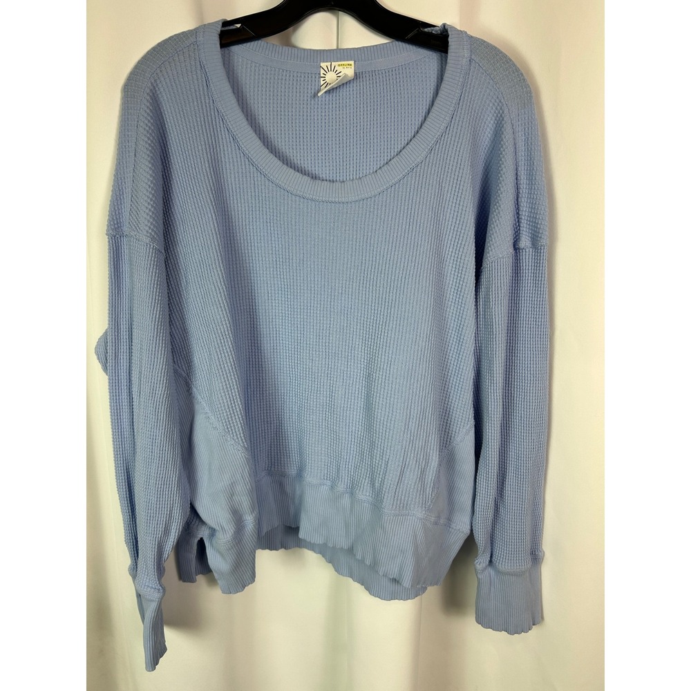 OFFLINE by Aerie Light Blue Waffle Knit Scoop Neck Pullover Sweater Coquette M